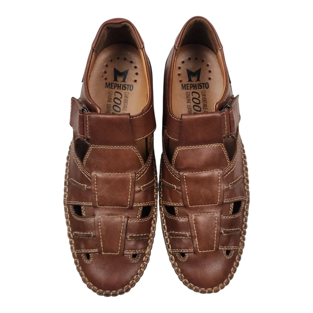 Mephisto Cool Air Ivano Fisherman Style Sandals Loafers Sz 9 Brown Leather Shoes